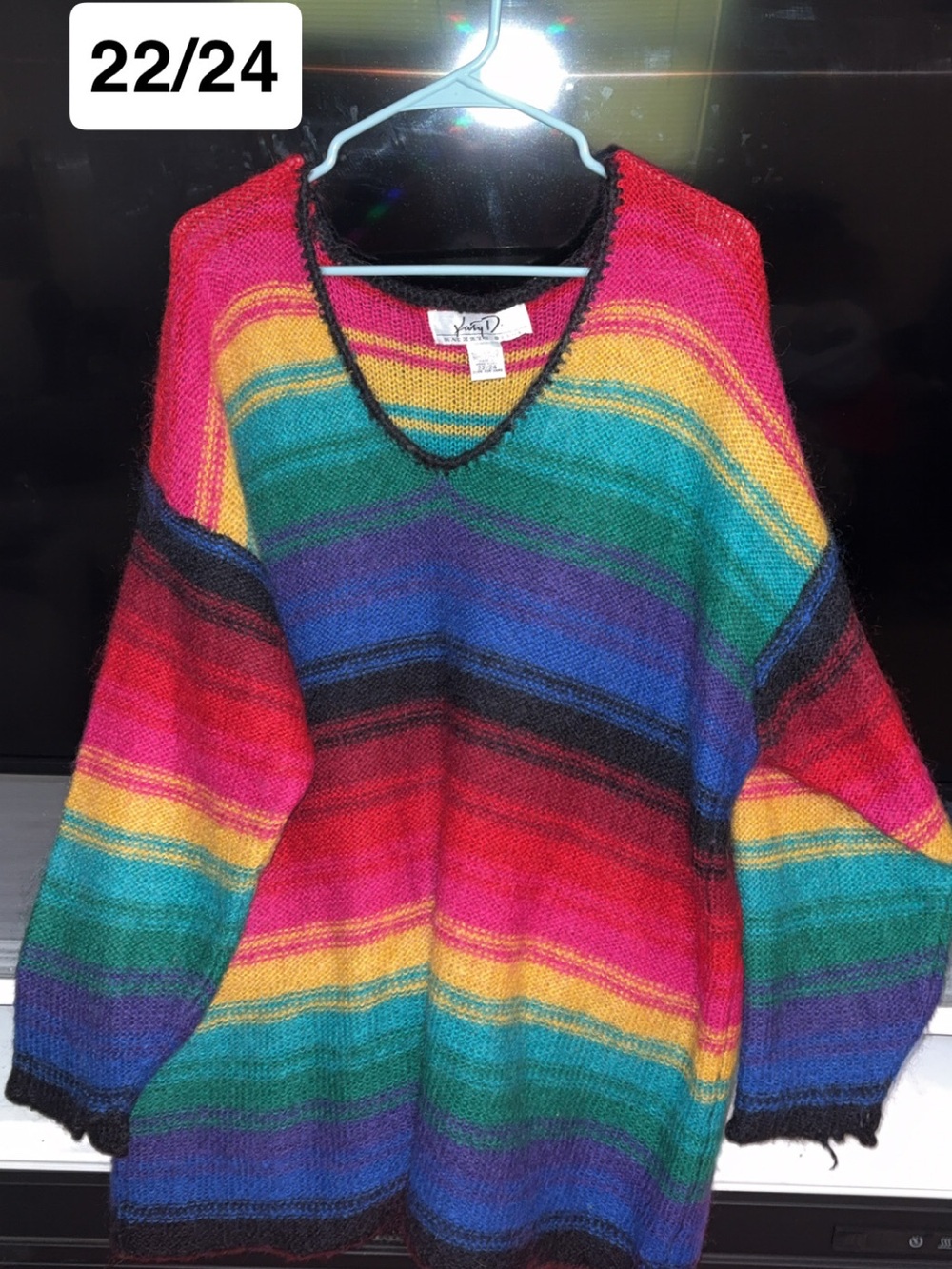 Boho Rainbow Striped V-Neck Women's Sweater
